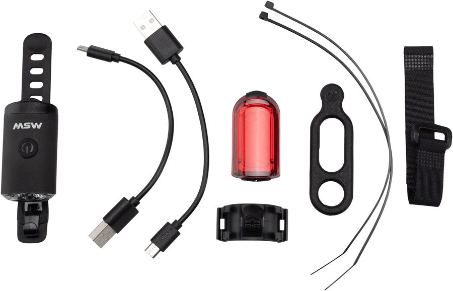 MSW Tigermoth 100 USB Lightset, 100 Lumen Headlight and 20 Lumen Taillight, Black
