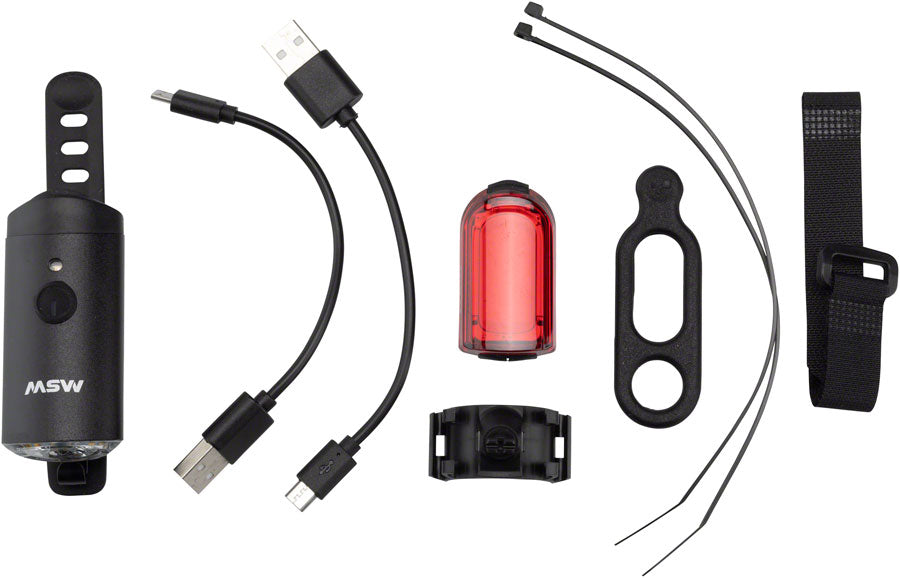MSW Tigermoth 500 USB Lightset, 500 Lumen Headlight and 20 Lumen Taillight, Black