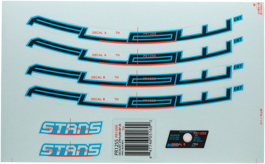 Stan's No Tubes Flow CB7 Rim Decal - 29", Blue, Set