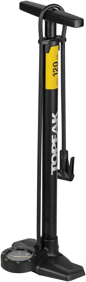 Topeak Joeblow Urban Ex Floor Pump - Steel Barrel / Plastic Base,  3.5" Base Mount Gauge, 120 Psi /8 Bar, Smarthead, Black/Sand