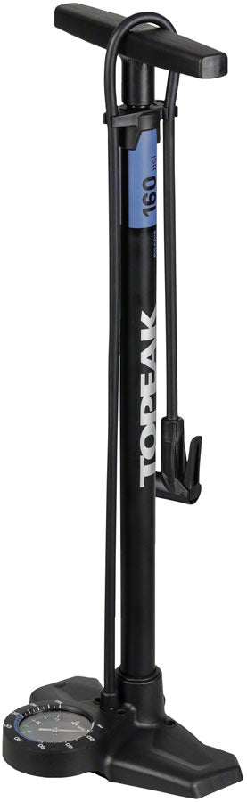 Topeak Joeblow Roadie Ex Floor Pump - Steel Barrel / Plastic Base, 3.5" Base Mount Gauge, 160 Psi /11 Bar, Smarthead, Black/Blue