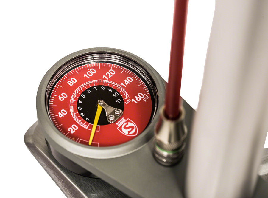 Silca Superpista Ultimate 'Hiro' Edition Floor Pump - 160psi, Stainless Steel, Red Hose with Hiro V2 Chuck, Silver