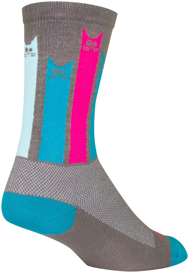 SockGuy Crew Felines Socks - 6 inch, Gray/Pink/Teal, Large/X-Large