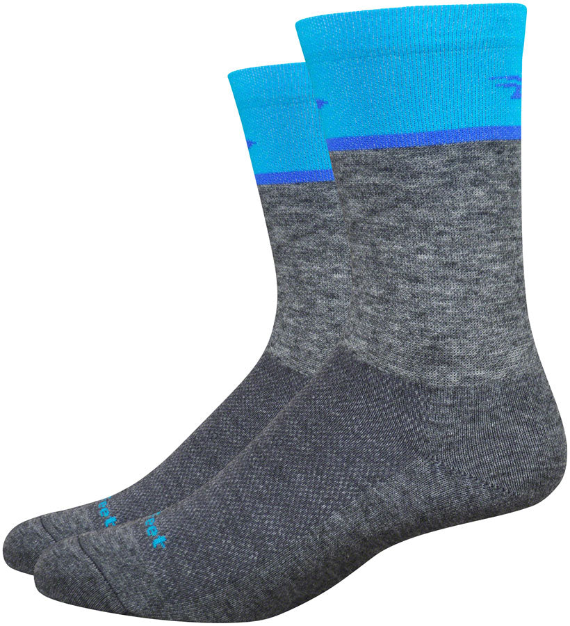 DeFeet Wooleator Comp Team DeFeet Socks - 6 inch, Gravel Gray/Process Blue, X-Large