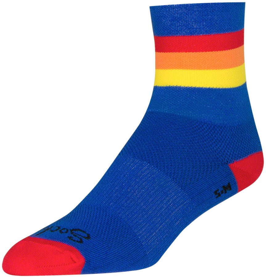 SockGuy Classic Vintage Socks - 4 inch, Blue/Red/Orange/Yellow, Small/Medium