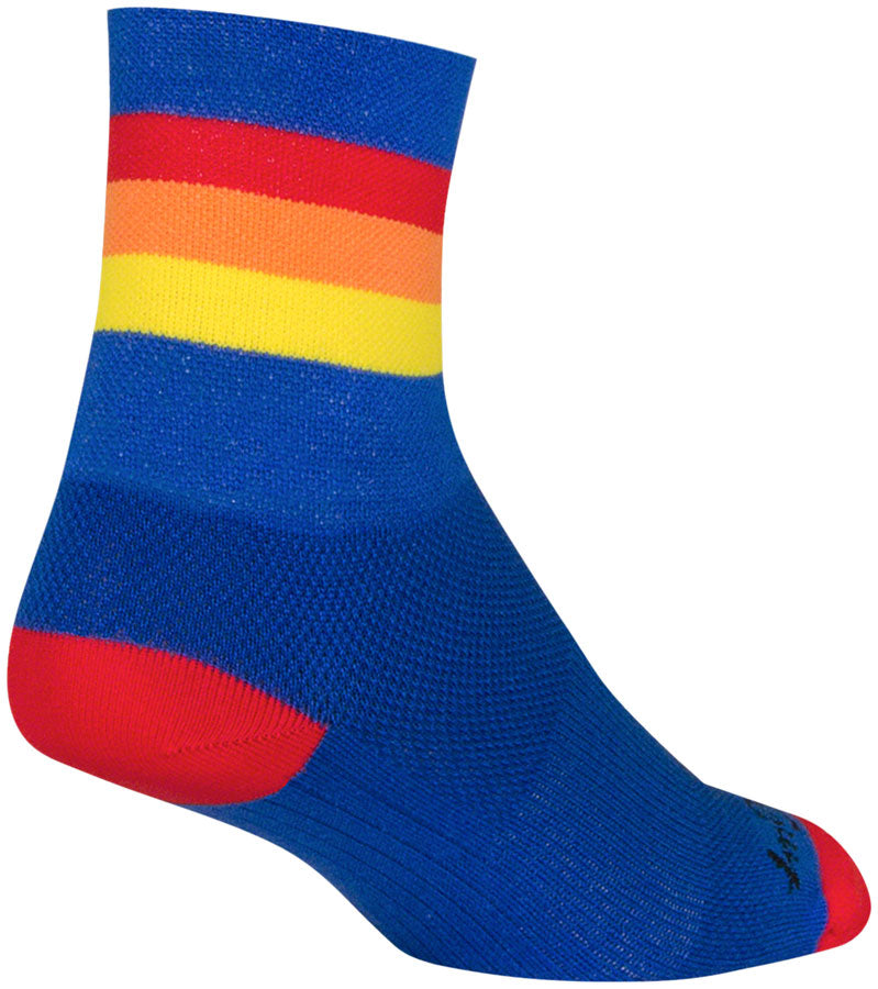 SockGuy Classic Vintage Socks - 4 inch, Blue/Red/Orange/Yellow, Small/Medium