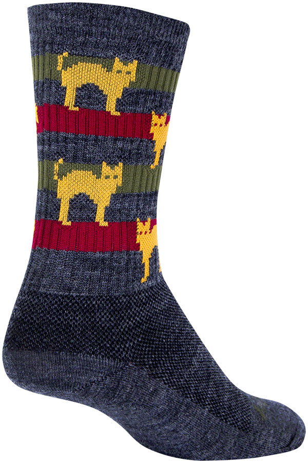 SockGuy Wool Catz Socks - 6 inch, Gray/Yellow/Red, Large/X-Large