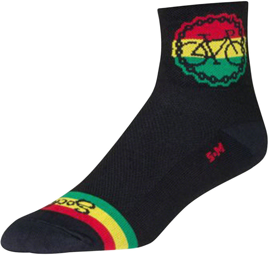 SockGuy Classic Rasta Ride Socks - 3 inch, Black/Rasta, Small/Medium