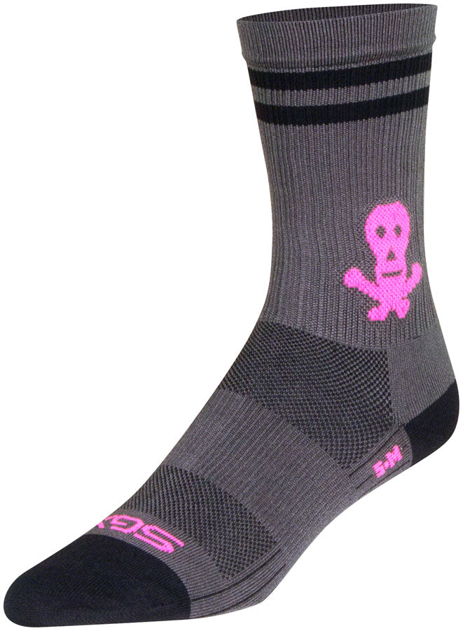 SockGuy SGX Skull and Bones Socks - 6 inch, Gray/Black/Pink, Small/Medium