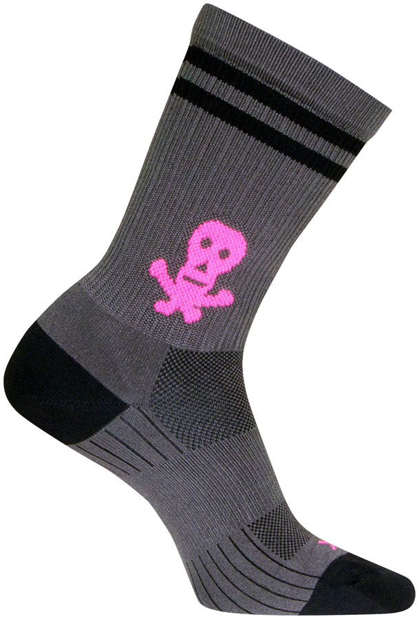 SockGuy SGX Skull and Bones Socks - 6 inch, Gray/Black/Pink, Small/Medium