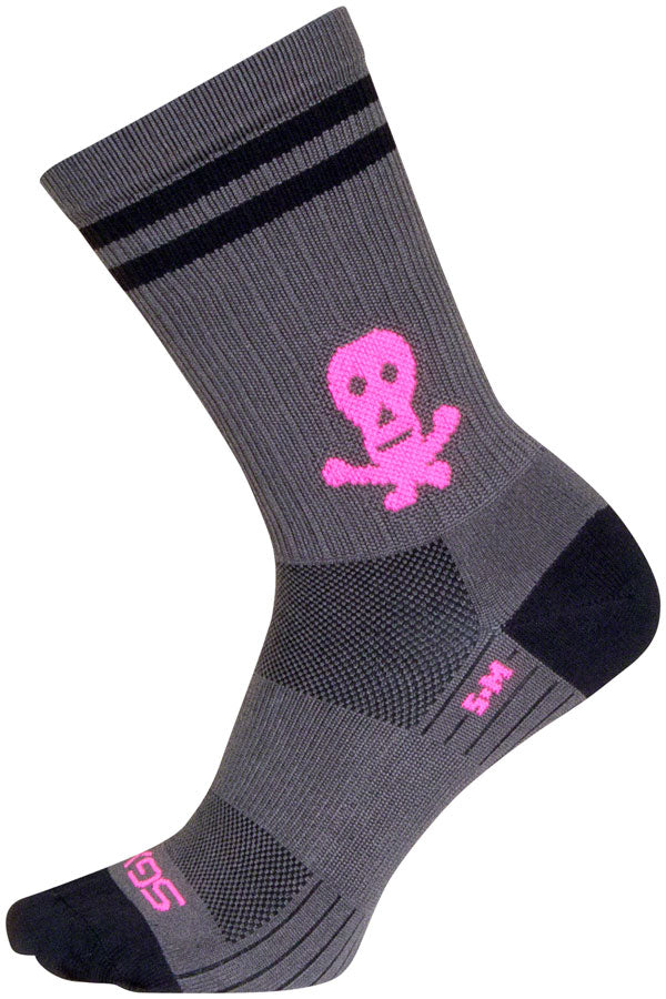 SockGuy SGX Skull and Bones Socks - 6 inch, Gray/Black/Pink, Large/X-Large