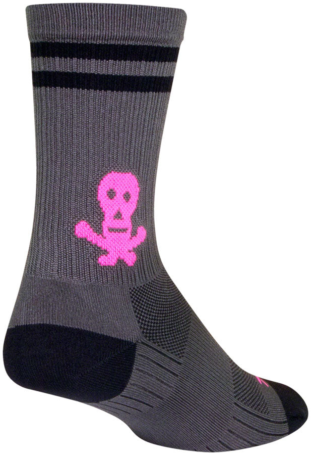 SockGuy SGX Skull and Bones Socks - 6 inch, Gray/Black/Pink, Small/Medium