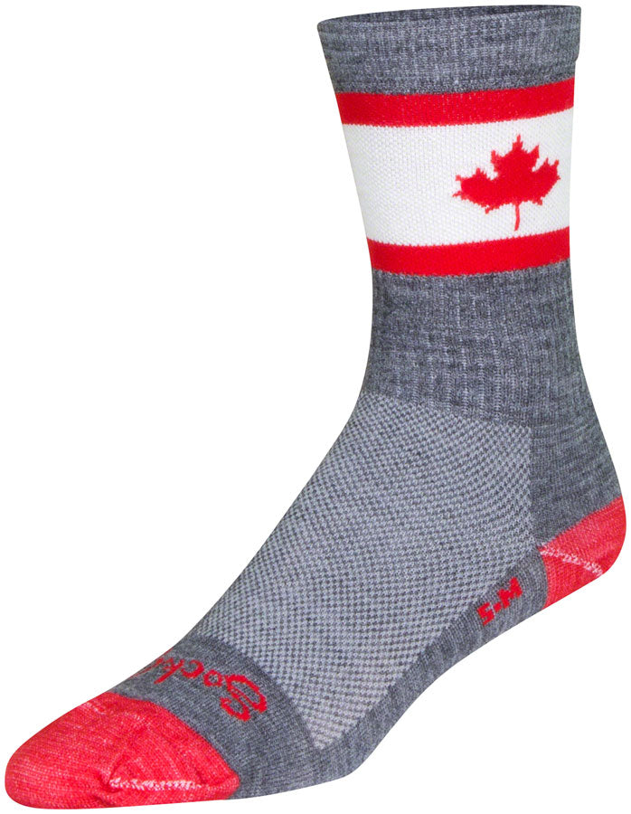 SockGuy Oh Canada Wool Socks - 6 inch, Gray/Red/White, Small/Medium
