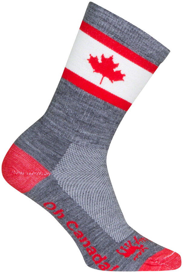 SockGuy Oh Canada Wool Socks - 6 inch, Gray/Red/White, Small/Medium