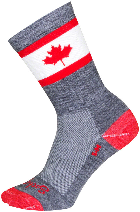 SockGuy Oh Canada Wool Socks - 6 inch, Gray/Red/White, Small/Medium