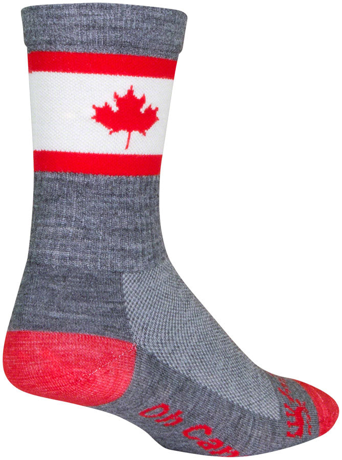 SockGuy Oh Canada Wool Socks - 6 inch, Gray/Red/White, Small/Medium
