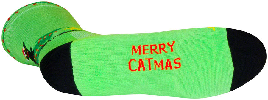 SockGuy Merry Catmas Crew Socks - 6 inch, Green/Black, Small/Medium