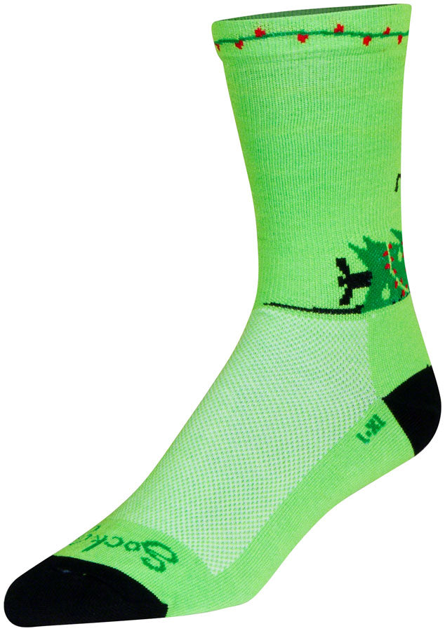 SockGuy Merry Catmas Crew Socks - 6 inch, Green/Black, Large/X-Large