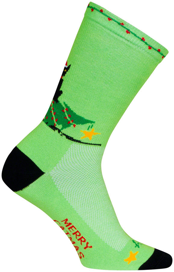 SockGuy Merry Catmas Crew Socks - 6 inch, Green/Black, Small/Medium