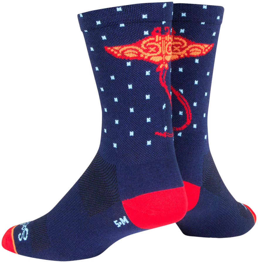 SockGuy Ray Crew Socks - 6 inch, Blue/Orange/Red, Large/X-Large