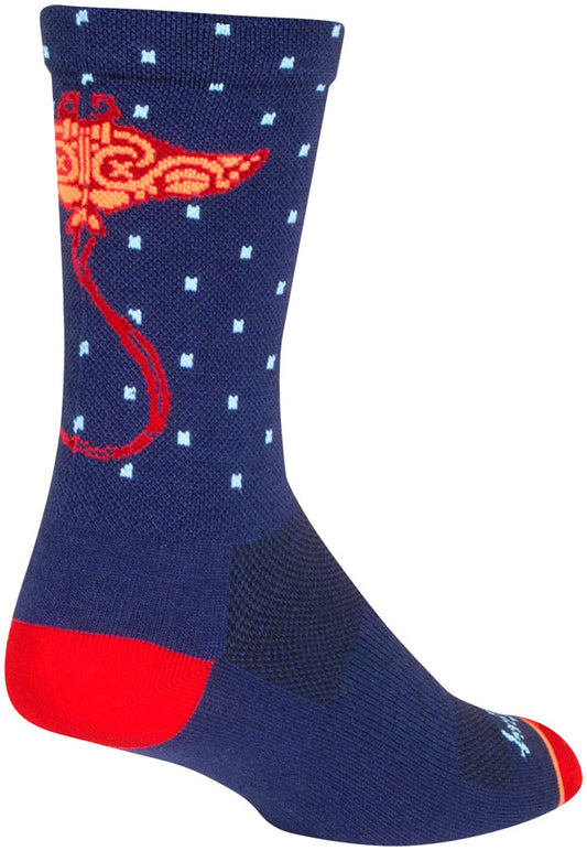 SockGuy Ray Crew Socks - 6 inch, Blue/Orange/Red, Large/X-Large