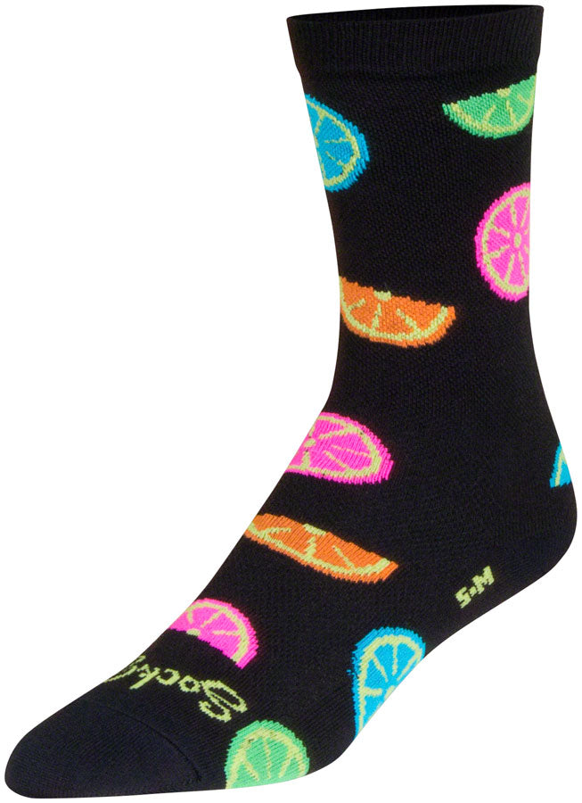SockGuy Citrus Crew Socks - 6 inch, Black/Multi, Small/Medium