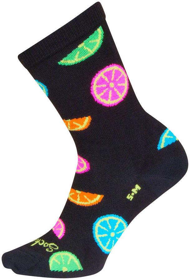 SockGuy Citrus Crew Socks - 6 inch, Black/Multi, Small/Medium