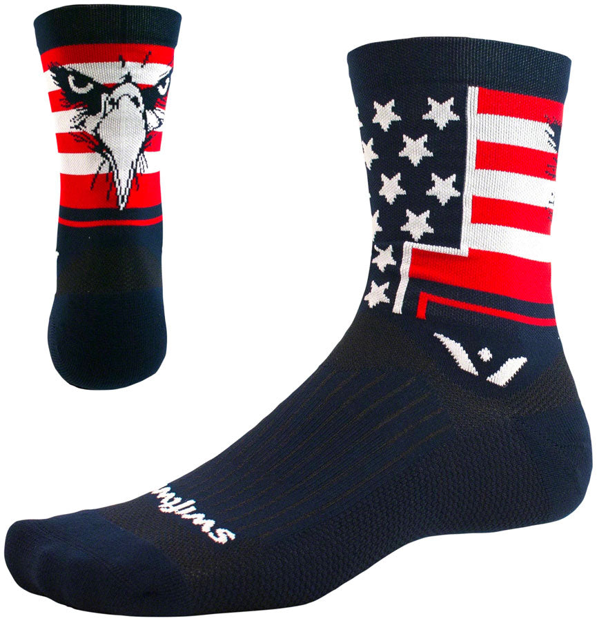 Swiftwick Vision Five Tribute Socks - 5 inch, USA Eagle, Large
