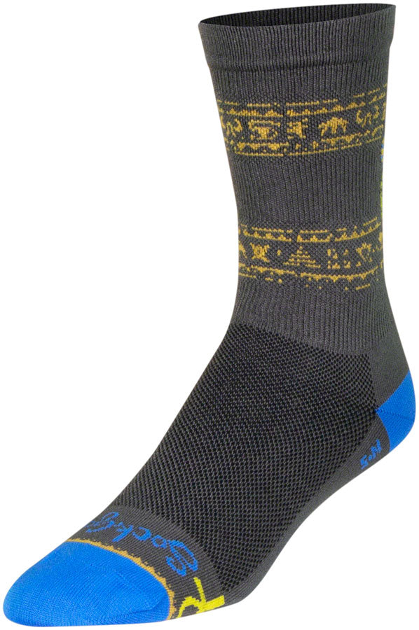 SockGuy Ancient Crew Socks - 6 inch, Gray/Yellow/Blue, Large/X-Large