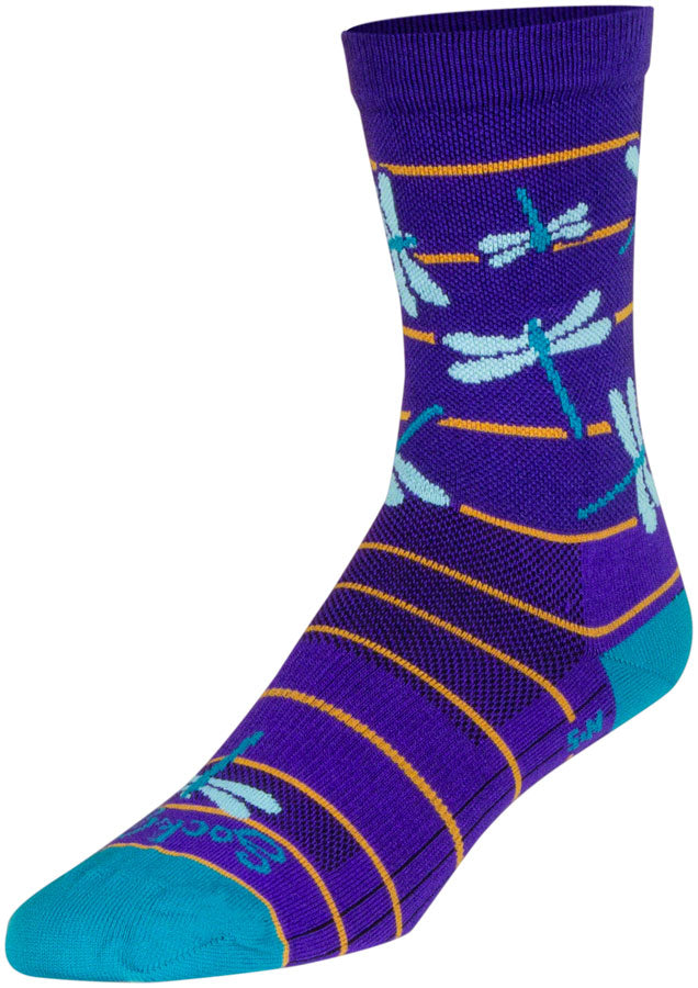 SockGuy Dragonflies Crew Socks - 6 inch, Purple/Blue/Orange, Small/Medium