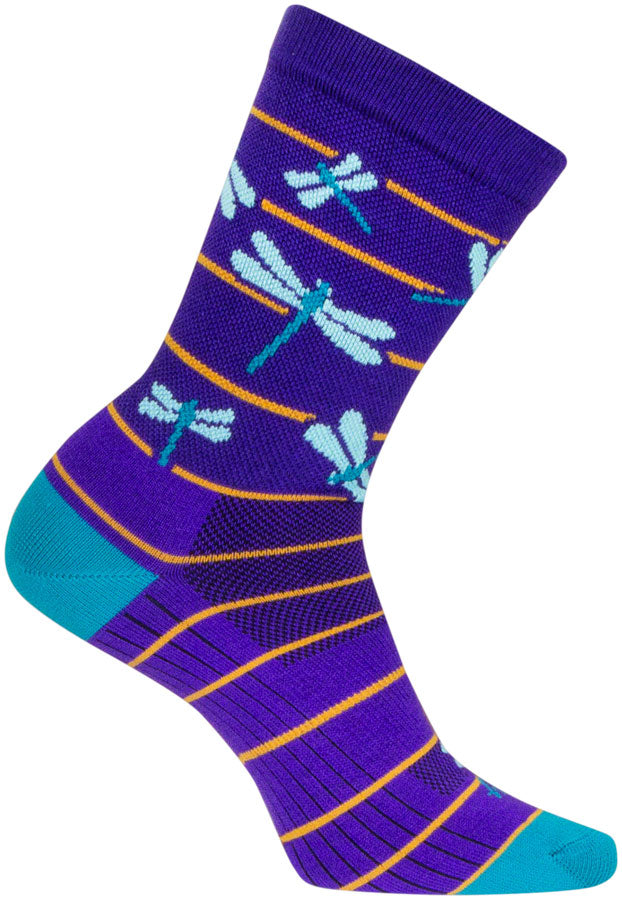 SockGuy Dragonflies Crew Socks - 6 inch, Purple/Blue/Orange, Small/Medium