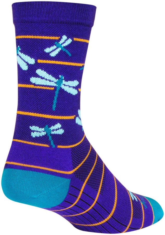 SockGuy Dragonflies Crew Socks - 6 inch, Purple/Blue/Orange, Small/Medium