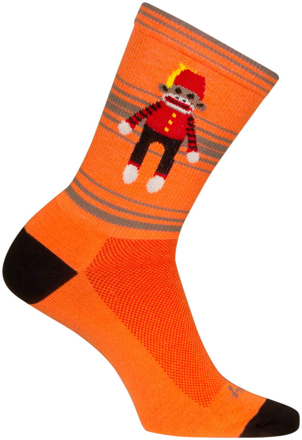 SockGuy Funky Monkey Crew Socks - 6 inch, Orange/Red/Brown, Small/Medium