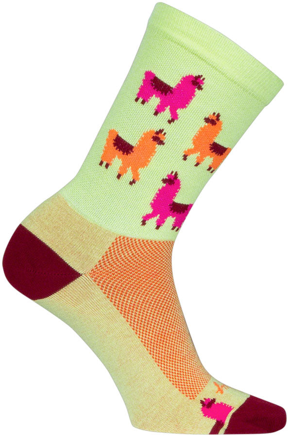 SockGuy Mo' Llamas Crew Socks - 6 inch, Green/Pink/Orange, Small/Medium