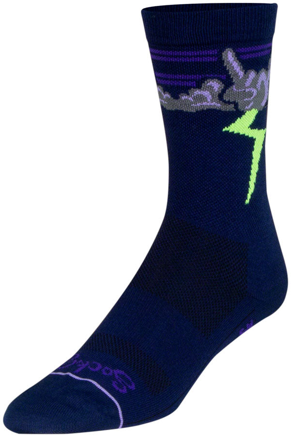 SockGuy Thunder Crew Socks - 6 inch, Navy/Purple/Green, Small/Medium