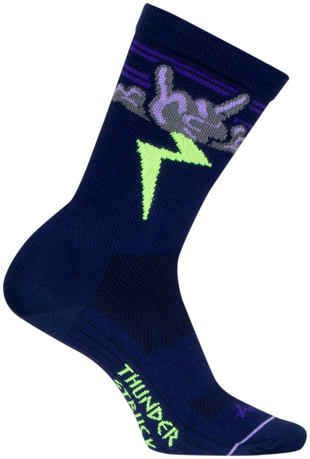 SockGuy Thunder Crew Socks - 6 inch, Navy/Purple/Green, Small/Medium
