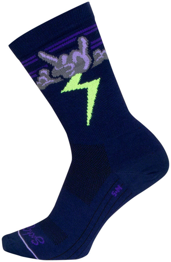 SockGuy Thunder Crew Socks - 6 inch, Navy/Purple/Green, Small/Medium