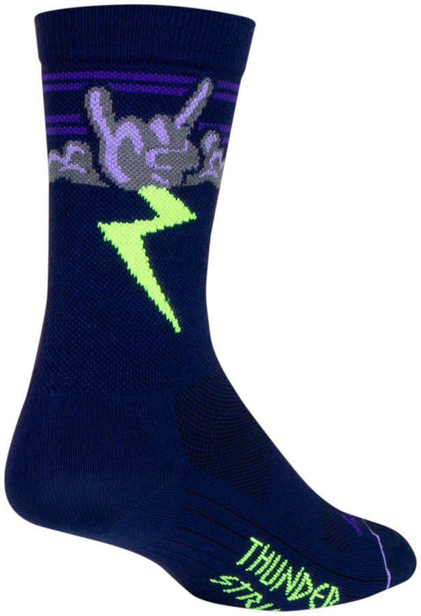 SockGuy Thunder Crew Socks - 6 inch, Navy/Purple/Green, Small/Medium