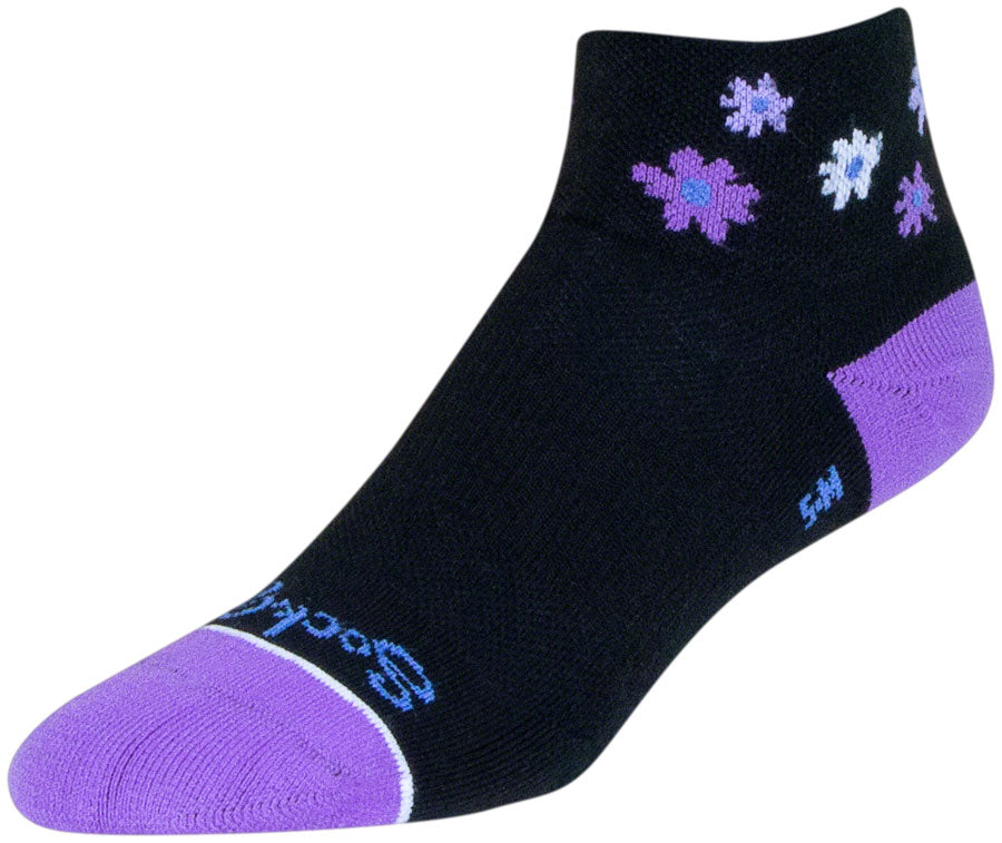 SockGuy Channel Air Daisy Classic Low Socks - 2 inch, Black/Purple, Women's, Small/Medium