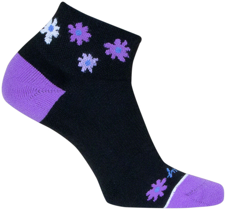 SockGuy Channel Air Daisy Classic Low Socks - 2 inch, Black/Purple, Women's, Small/Medium
