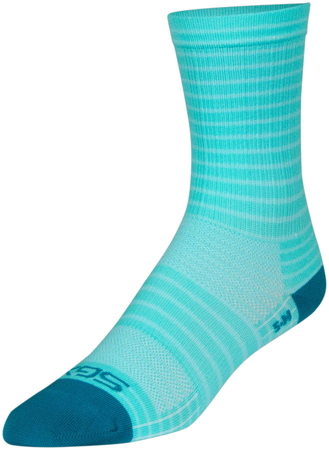 SockGuy Aqua Stripes SGX Socks - 6 inch, Aqua, Large/X-Large