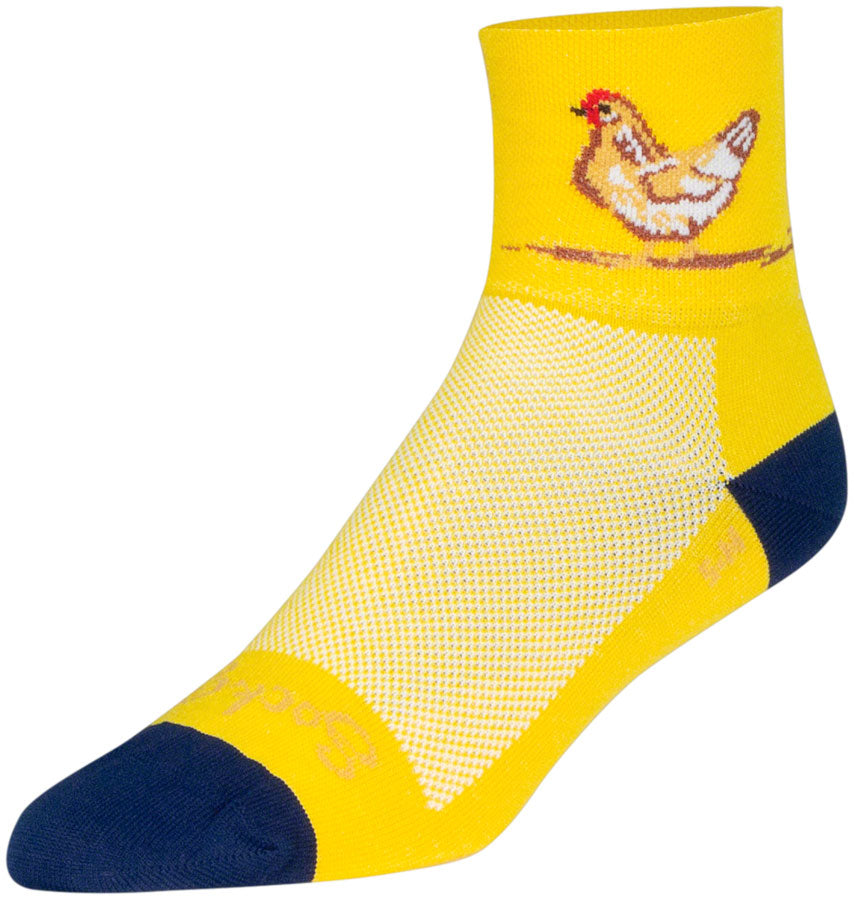 SockGuy Cluck Classic Socks - 3 inch, Yellow/Blue, Small/Medium