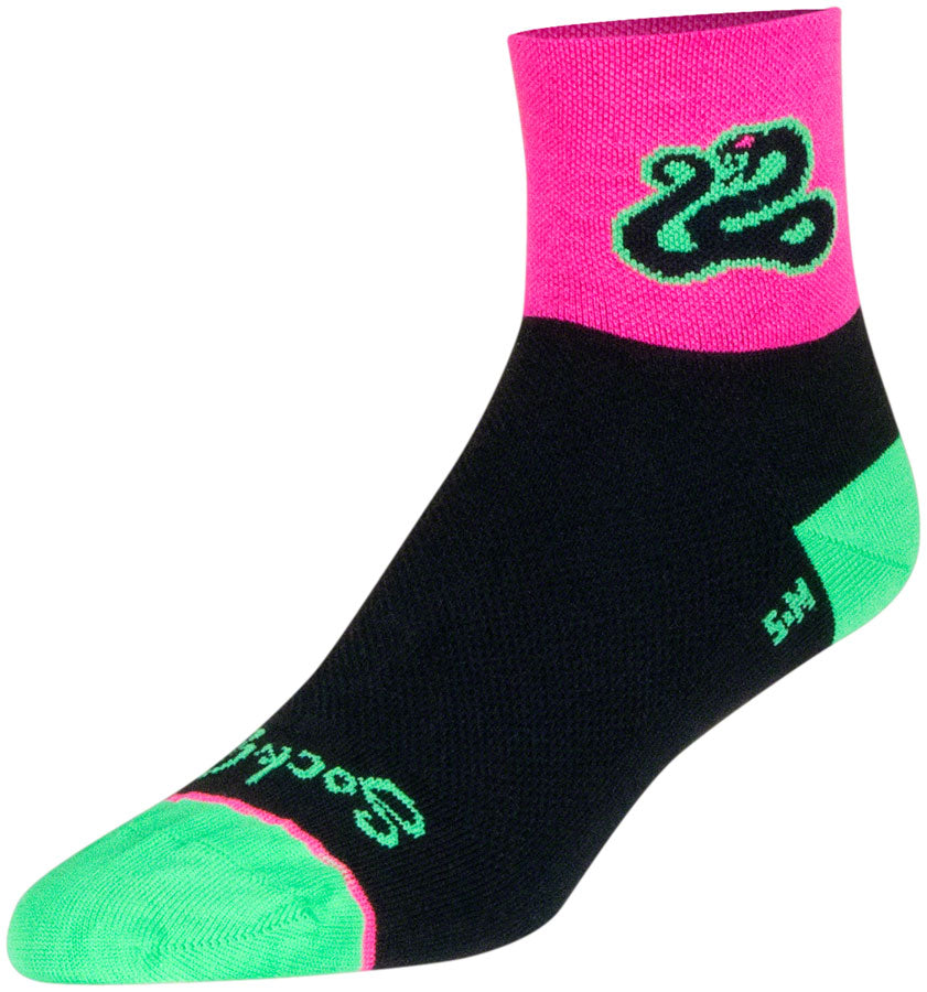 SockGuy Strike Classic Socks - 3 inch, Pink/Black/Green, Small/Medium