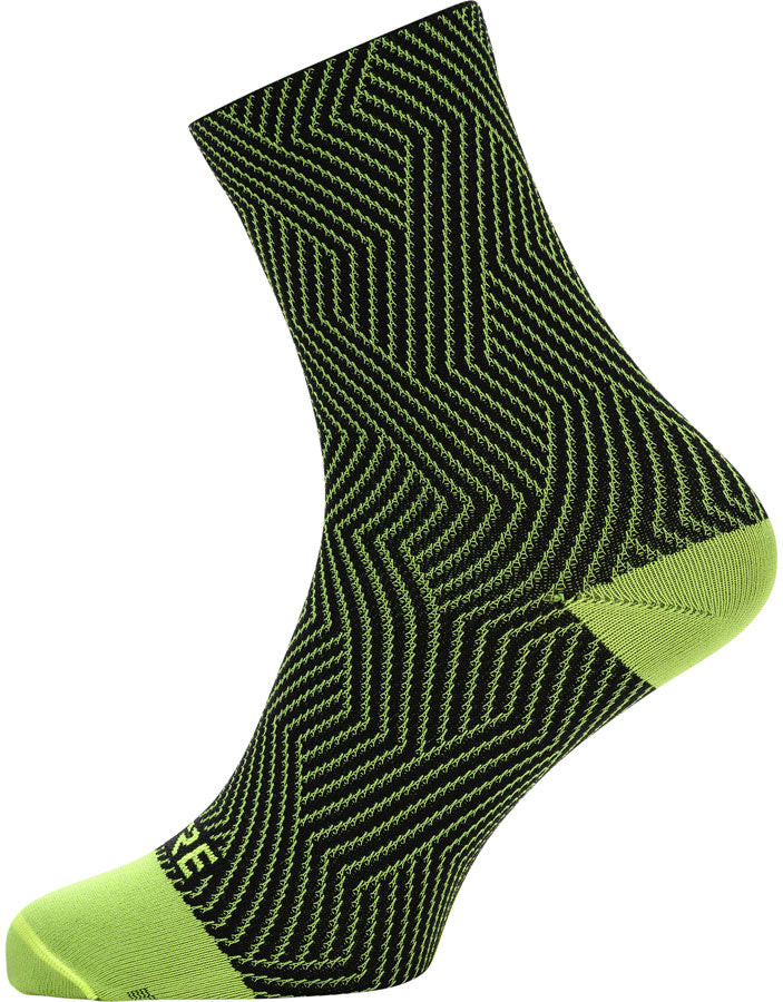 GORE C3 Mid Socks - Neon Yellow/Black, 6.7" Cuff, Fits Sizes 6-7.5
