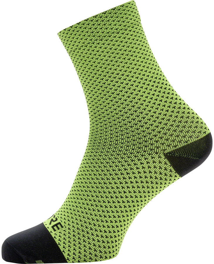 GORE C3 Dot Mid Socks - Neon Yellow/Black, 6.7" Cuff, Fits Sizes 6-7.5
