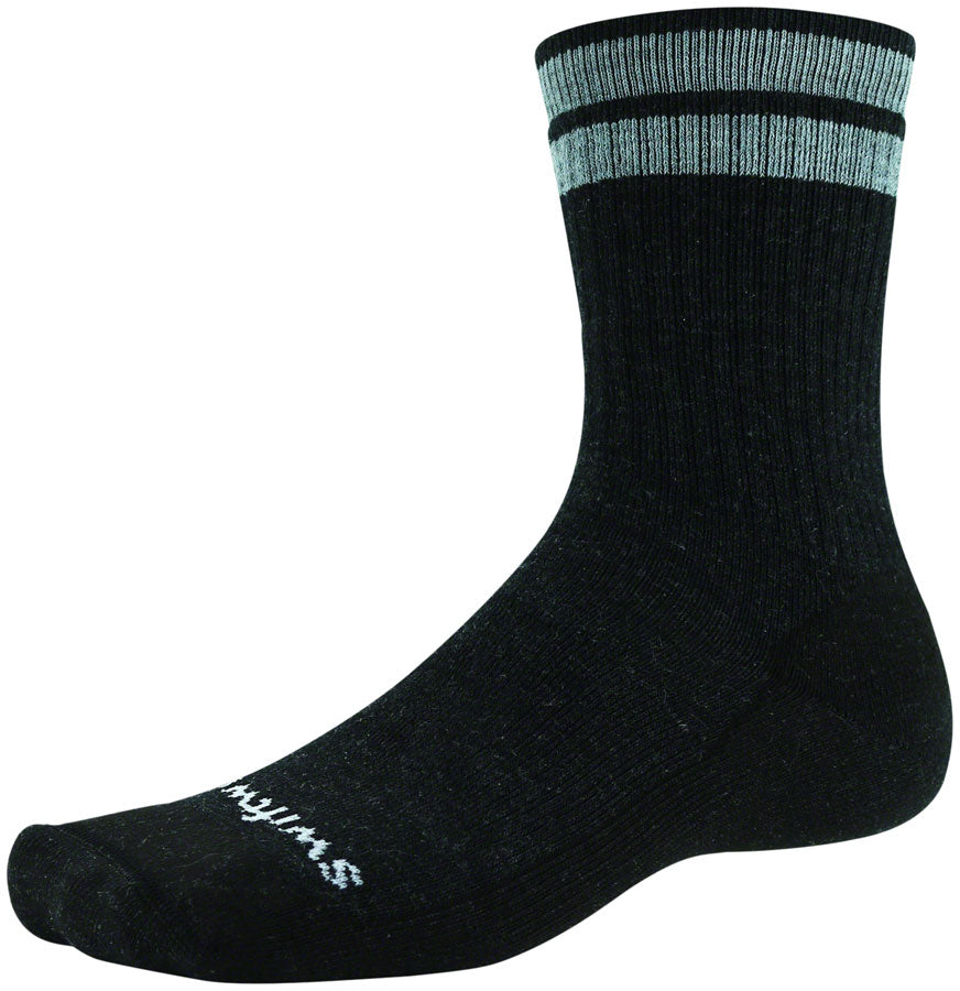 Swiftwick Pursuit Hike Six Light Cushion Wool Socks - 6 inch, Charcoal Heather Stripe, Small