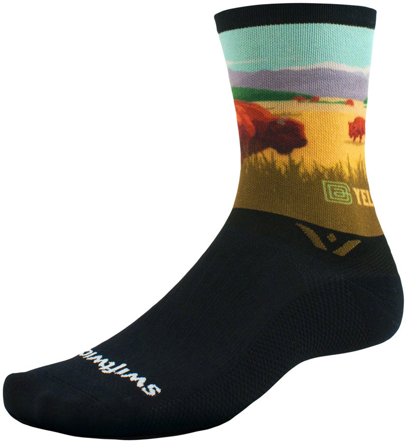 Swiftwick Vision Six Impression National Park Socks - 6 inch, Yellowstone Bison, Medium