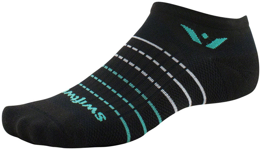 Swiftwick Aspire Zero Socks - No Show, Black Stripe/Aqua, Medium