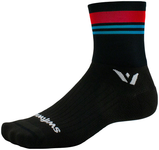 Swiftwick Aspire Four Stripe Socks - Red Aqua, Large