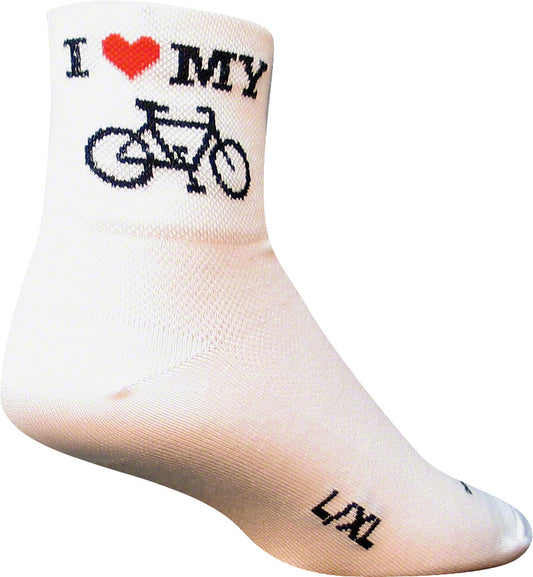 SockGuy Classic I Love My Bike Socks - 3 inch, White, Large/X-Large